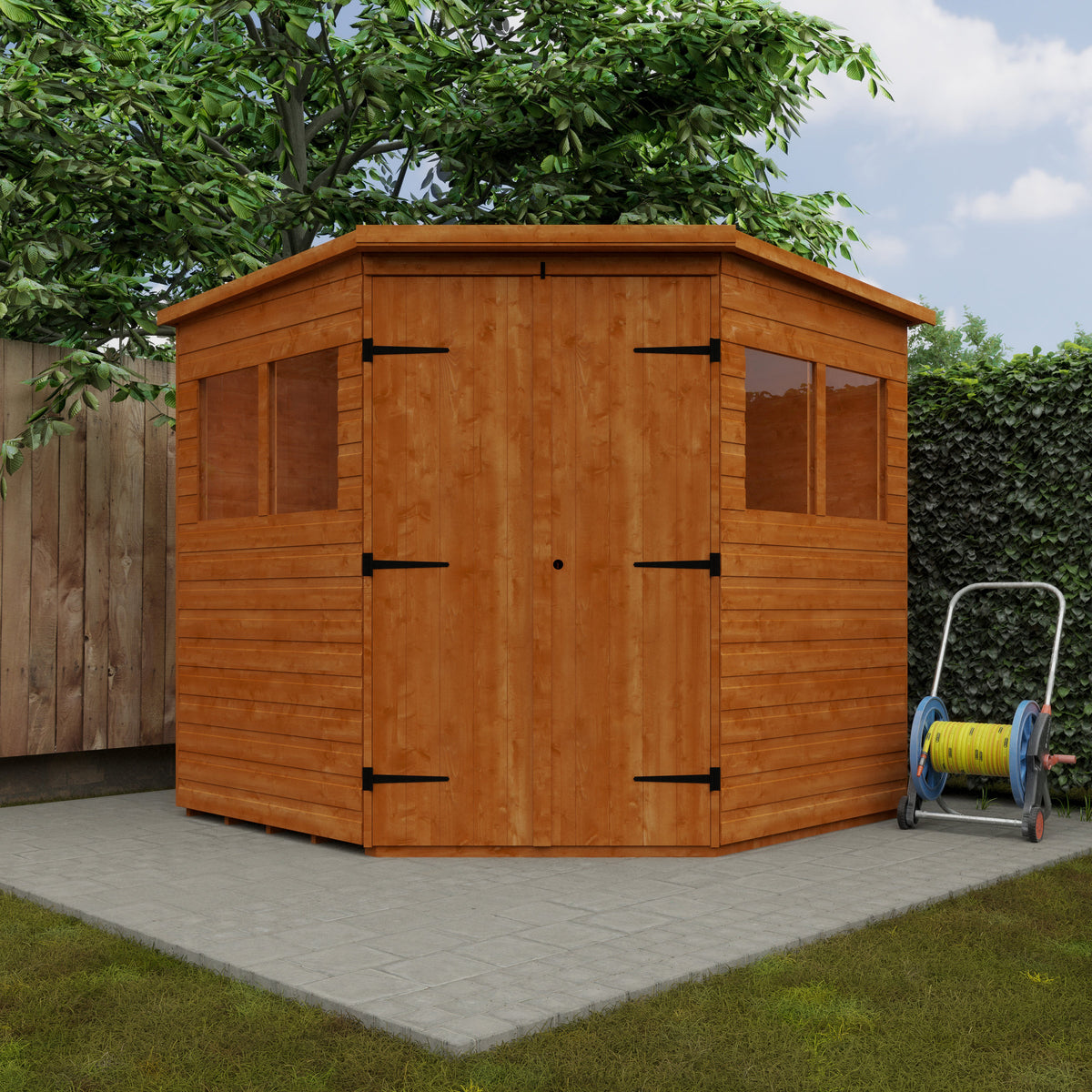 Redlands 7' x 7' Deluxe Shiplap Corner Shed | Sheds.co.uk