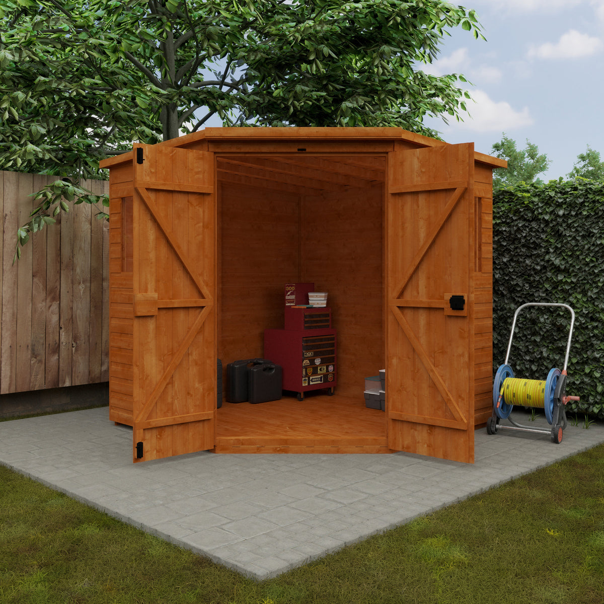 Redlands 8' x 8' Deluxe Shiplap Corner Shed | Sheds.co.uk