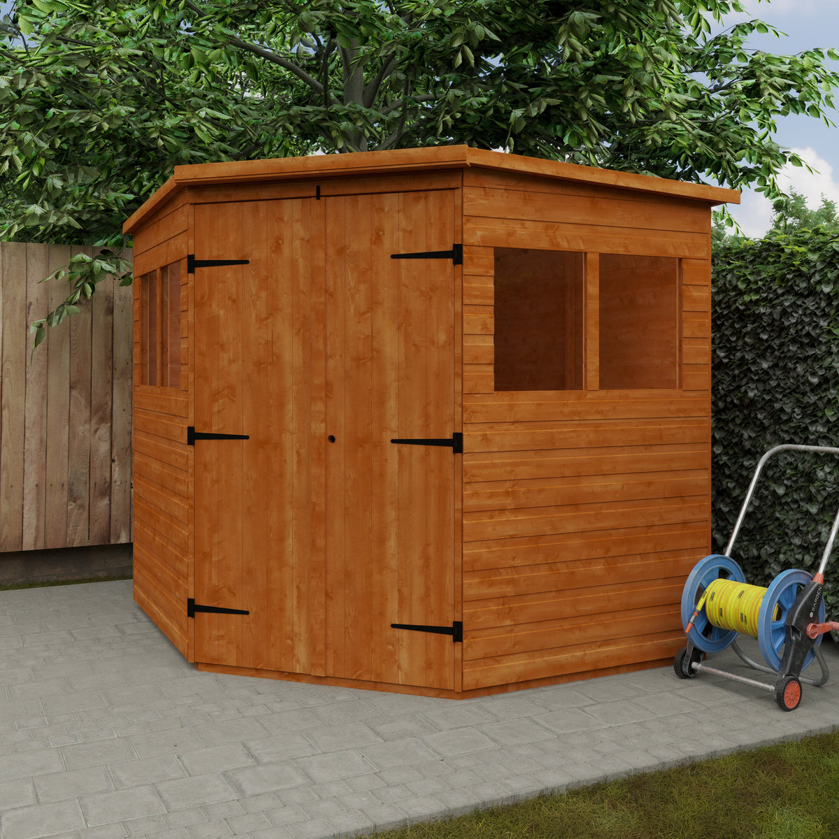Redlands 8' x 8' Deluxe Shiplap Corner Shed | Sheds.co.uk