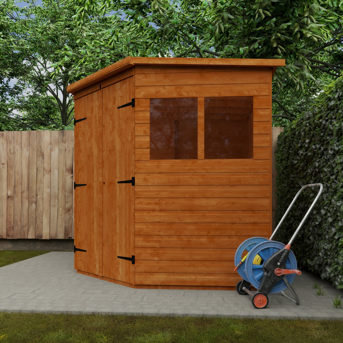 Redlands 8' x 8' Deluxe Shiplap Corner Shed | Sheds.co.uk