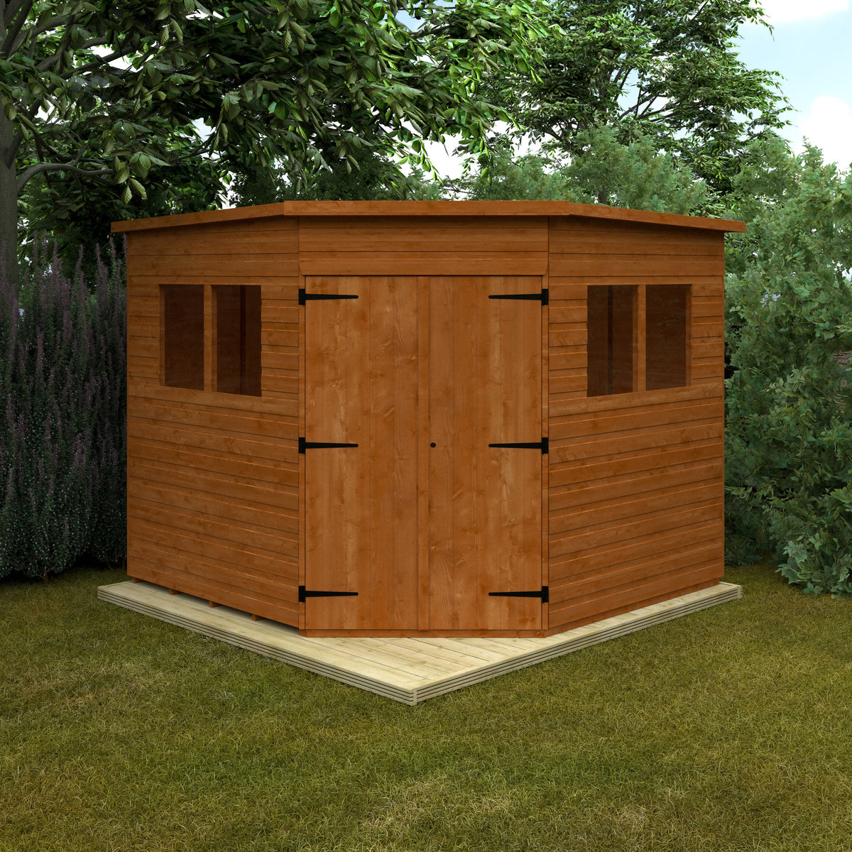 Redlands 8' x 8' Deluxe Shiplap Corner Shed | Sheds.co.uk
