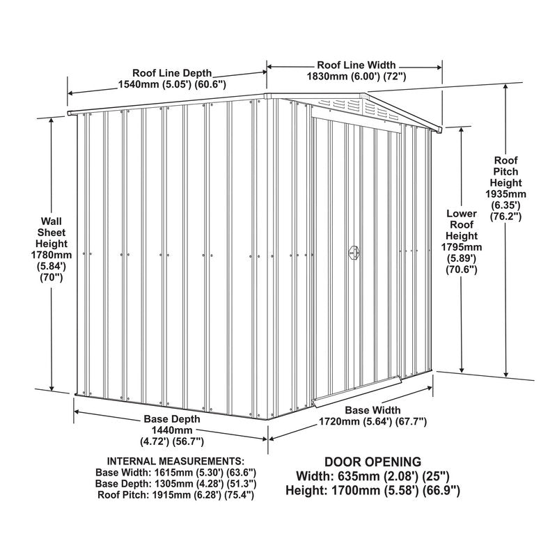 Adley 6' x 5' Apex Metal Shed - Green | Sheds.co.uk