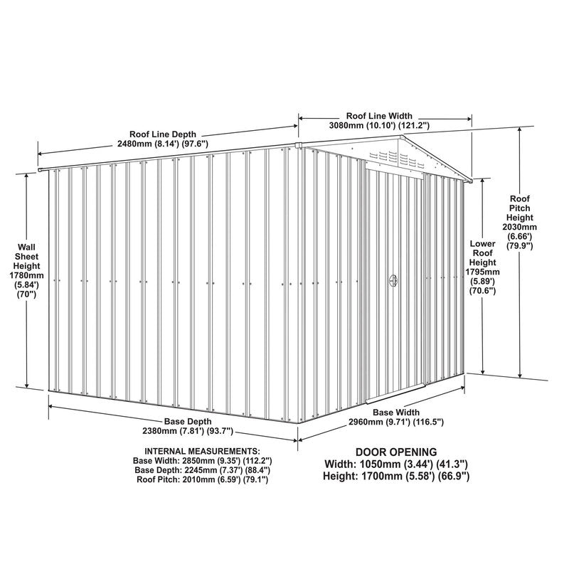 Adley 10' x 8' Apex Metal Shed - Grey | Sheds.co.uk