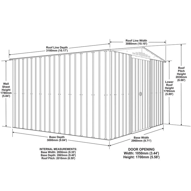 Adley 10' x 10' Apex Metal Shed - Green