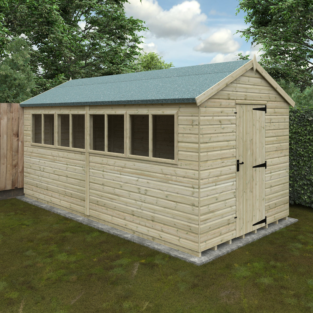 Redlands 8' x 16' Pressure Treated Deluxe Shiplap Apex Shed | Sheds.co.uk
