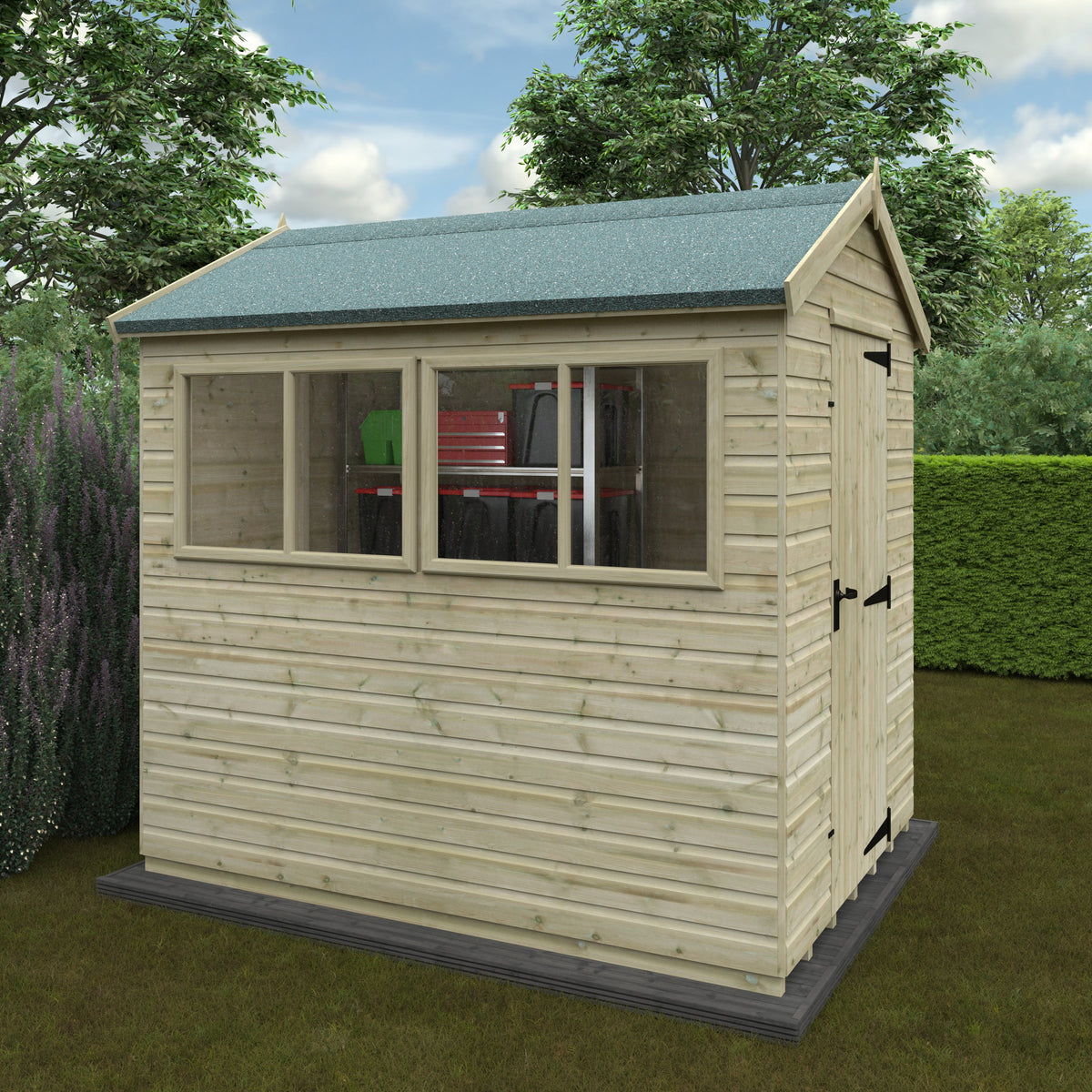 Redlands 6' x 8' Pressure Treated Deluxe Shiplap Apex Shed | Sheds.co.uk