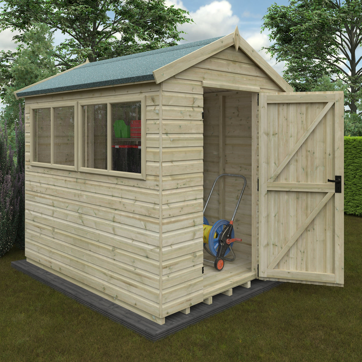 Redlands 6' x 8' Pressure Treated Deluxe Shiplap Apex Shed | Sheds.co.uk
