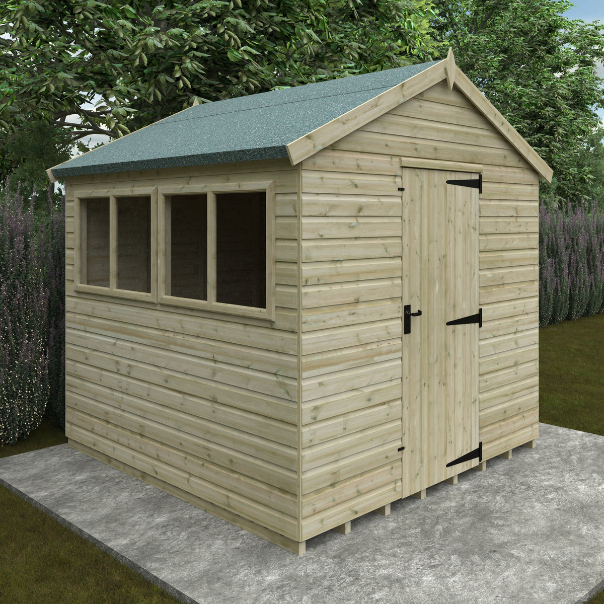 Redlands 8' x 8' Pressure Treated Deluxe Shiplap Apex Shed | Sheds.co.uk