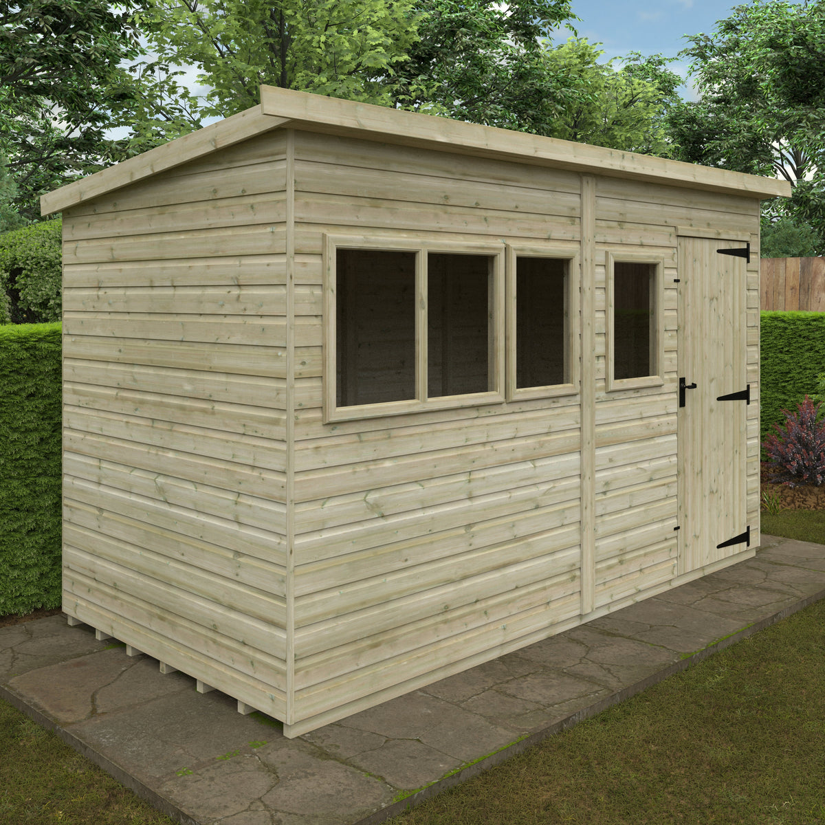 Redlands 6' x 12' Pressure Treated Deluxe Shiplap Pent Shed | Sheds.co.uk