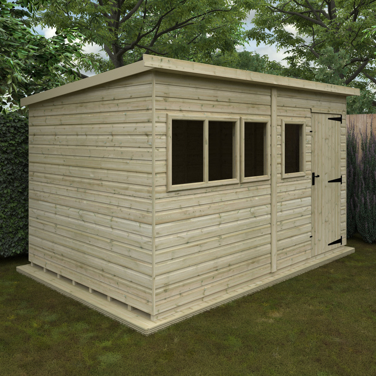 Redlands 8' x 12' Pressure Treated Deluxe Shiplap Pent Shed | Sheds.co.uk