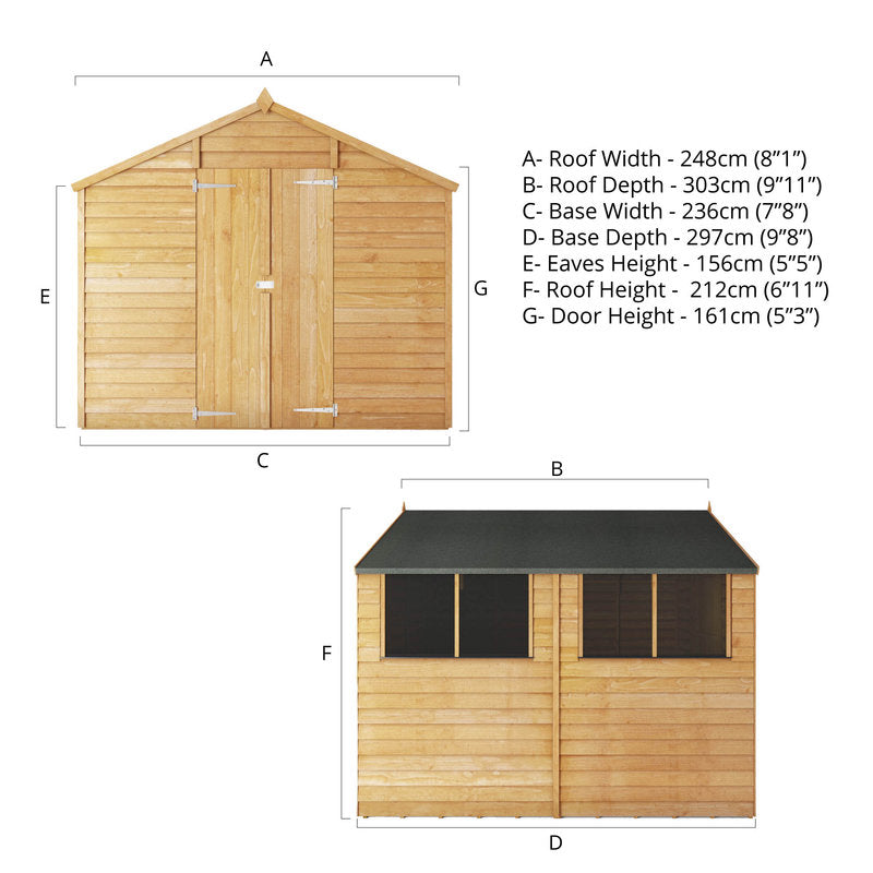 Adley 8' x 10' Double Door Overlap Apex Shed | Sheds.co.uk