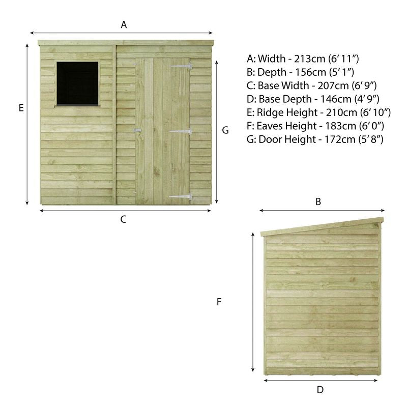 Adley 7' x 5' Overlap Modular Pent Shed