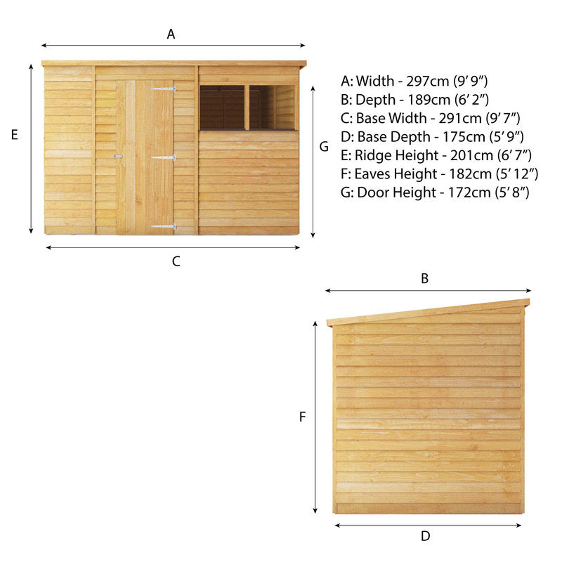 Adley 10' x 6' Overlap Modular Pent Shed | Sheds.co.uk