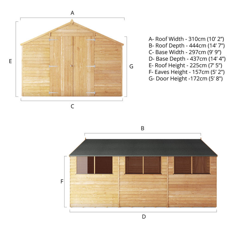 Adley 10' x 15' Double Door Overlap Apex Shed
