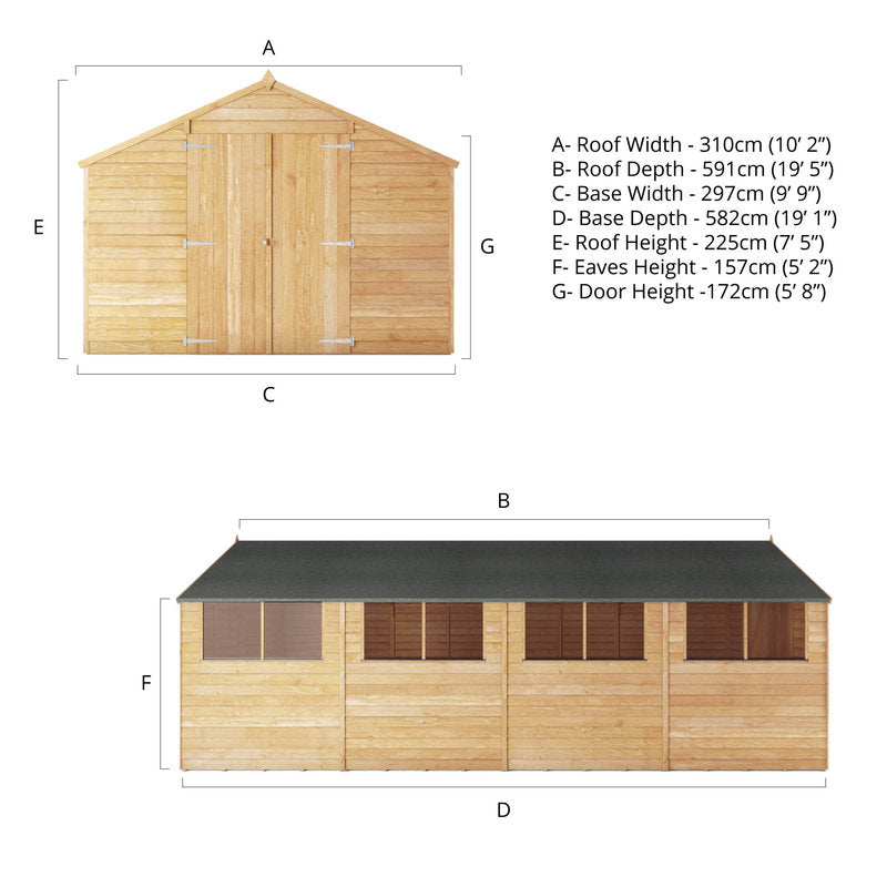 Adley 10' x 20' Double Door Overlap Apex Shed | Sheds.co.uk