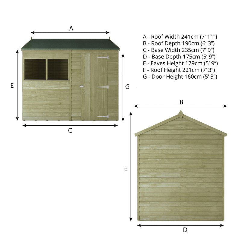 Adley 8' x 6' Overlap Reverse Apex Shed | Sheds.co.uk
