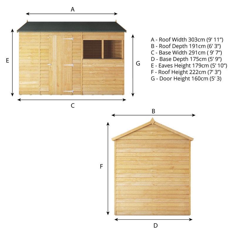 Adley 10' x 6' Overlap Reverse Apex Shed | Sheds.co.uk