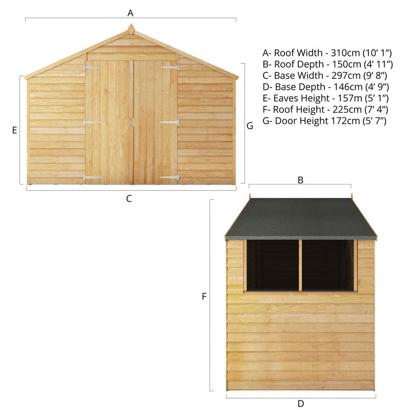 Adley 5' x 10' Double Door Overlap Apex Shed