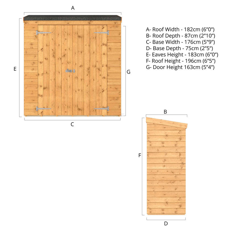 Adley 6' x 2'6" Tongue and Groove Pent Shed