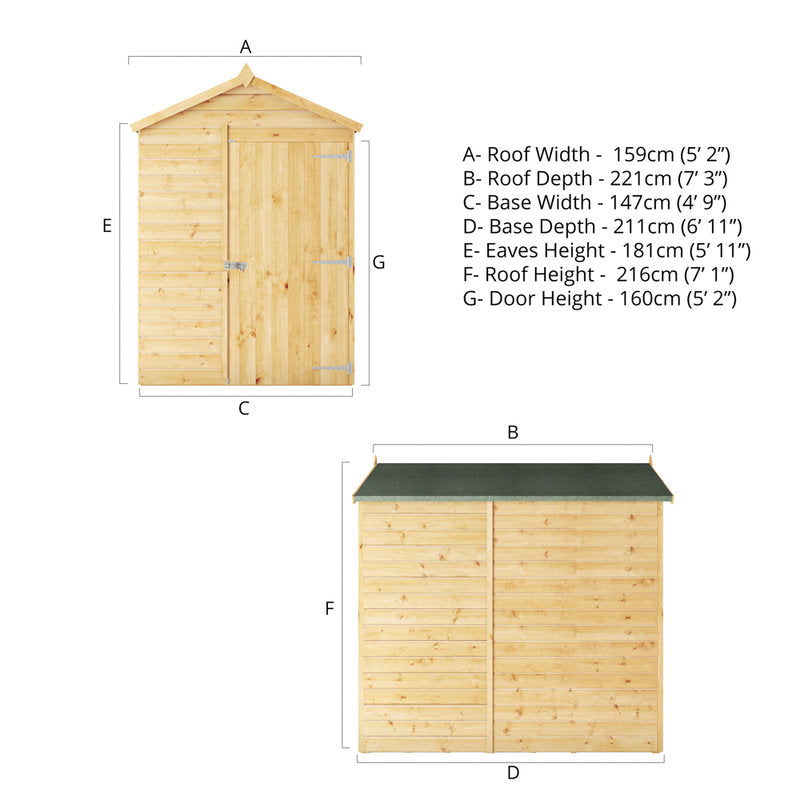 Adley 7' x 5' Premium Shiplap Modular Apex Shed | Sheds.co.uk