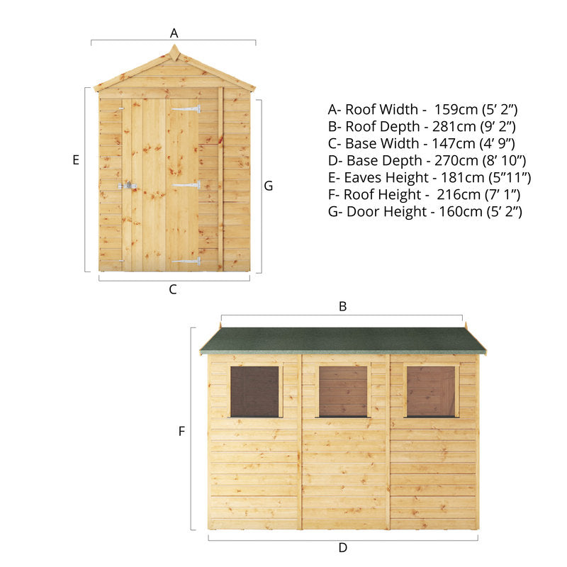 Adley 9' x 5' Modular Shiplap Apex Shed