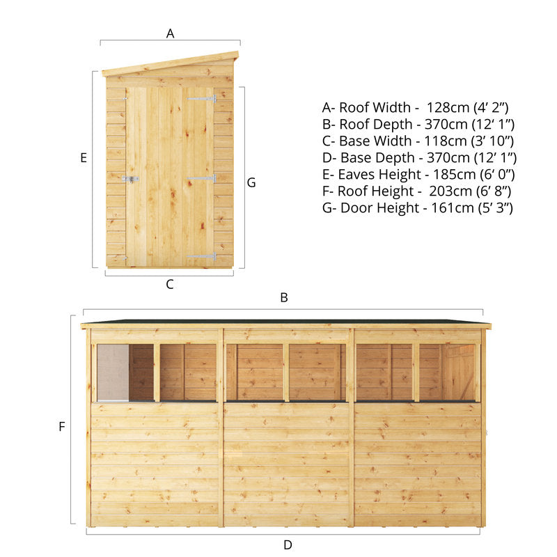 Adley 12' x 4' Modular Shiplap Pent Shed