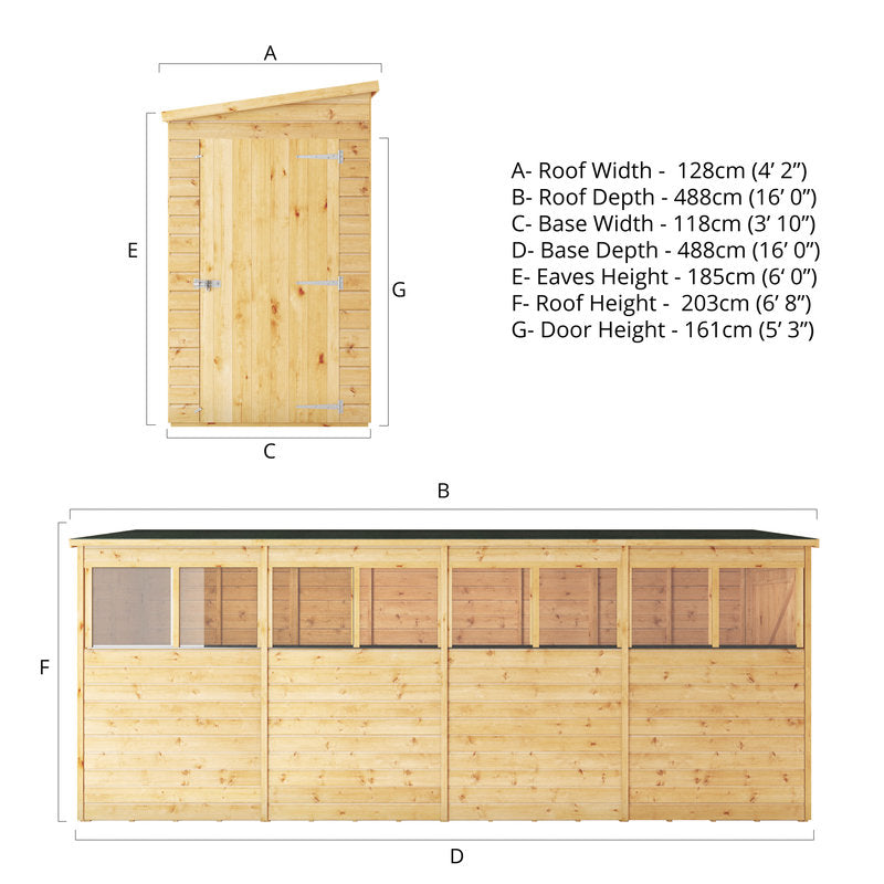 Adley 16' x 4' Modular Shiplap Pent Shed | Sheds.co.uk