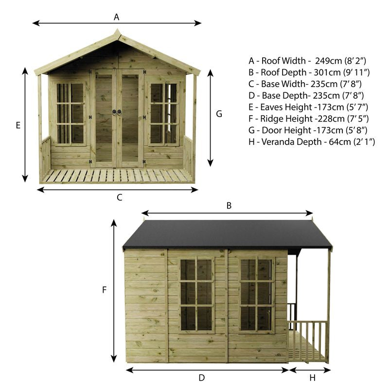 Adley 8' x 10' Premium Traditional Summer House With Veranda | Sheds.co.uk