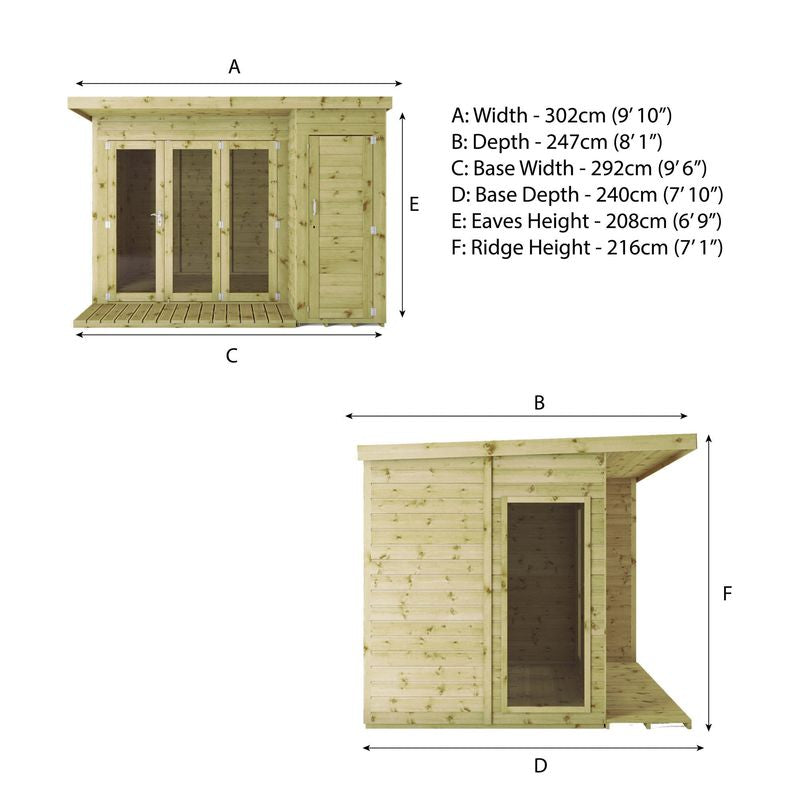 Adley 10' x 8' Cambridge Summer House With Side Shed | Sheds.co.uk