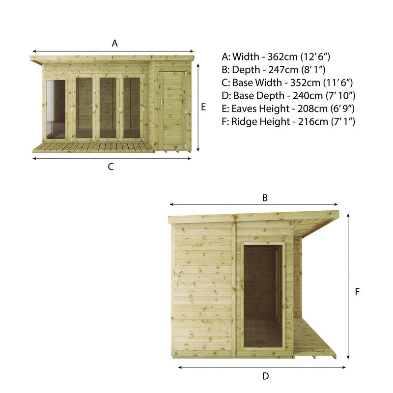 Adley 12' x 8' Cambridge Summer House With Side Shed | Sheds.co.uk