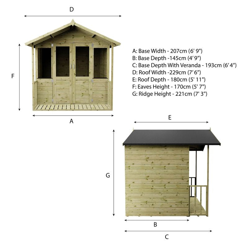 Adley 7' x 7' Traditional Summer House With Veranda | Sheds.co.uk