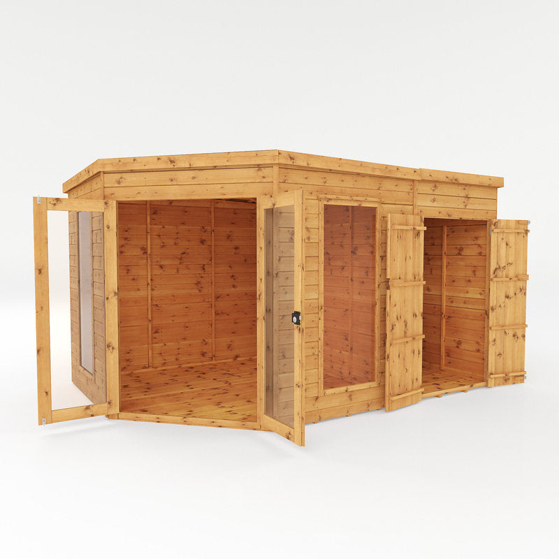 Adley 12' x 8' Chelsea Deluxe Corner Summer House With Side Shed | Sheds.co.uk