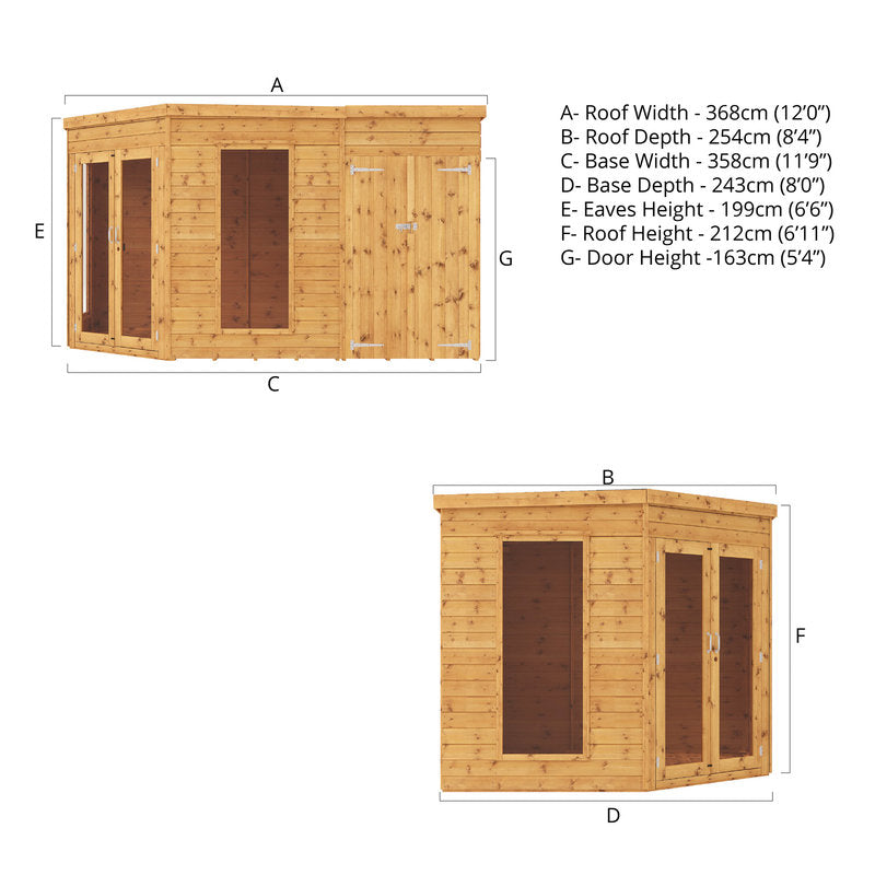 Adley 12' x 8' Chelsea Deluxe Corner Summer House With Side Shed