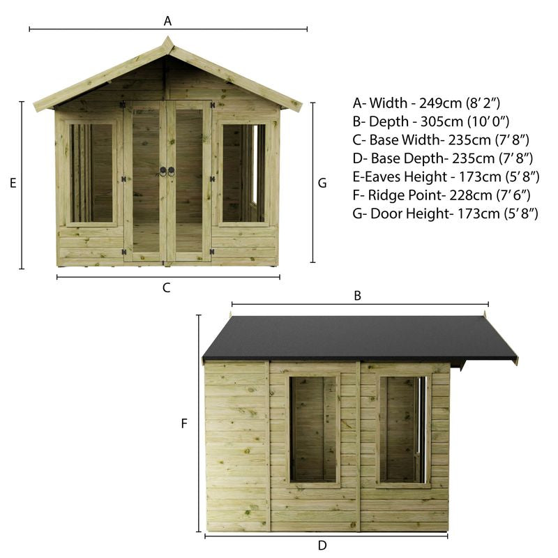 Adley 8' x 8' Adderbury Summer House With 2' Overhang | Sheds.co.uk