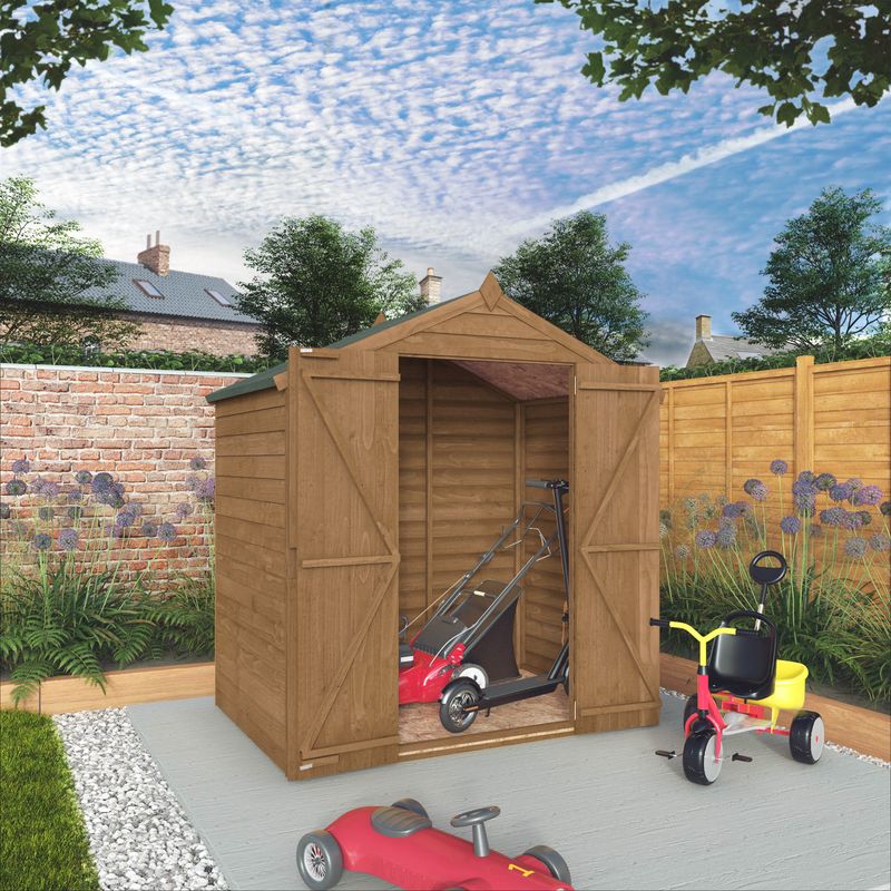 6 x 4 Pressure Treated Windowless Double Door Overlap Apex Shed