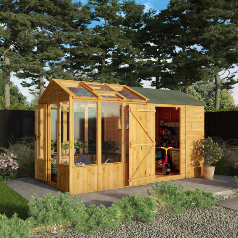 Adley 12' x 6' Lumberjack Premium Combi Wooden Greenhouse Shed | Sheds.co.uk