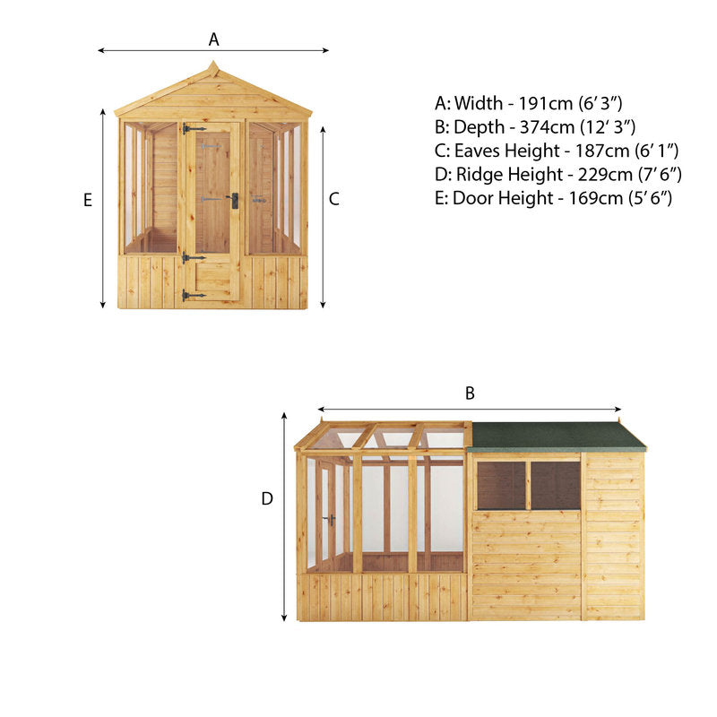 Adley 12' x 6' Lumberjack Premium Combi Wooden Greenhouse Shed | Sheds.co.uk