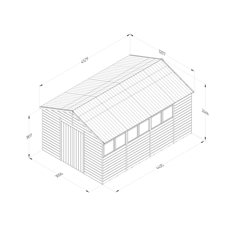 Hartwood 10' x 15' Pressure Treated Premium Tongue & Groove Apex Shed - Double Door