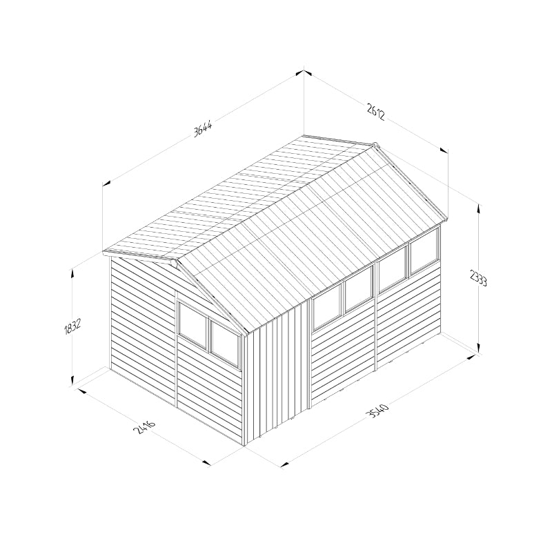 Hartwood 12' x 8' Pressure Treated Premium Tongue & Groove Double Door Reverse Apex Shed