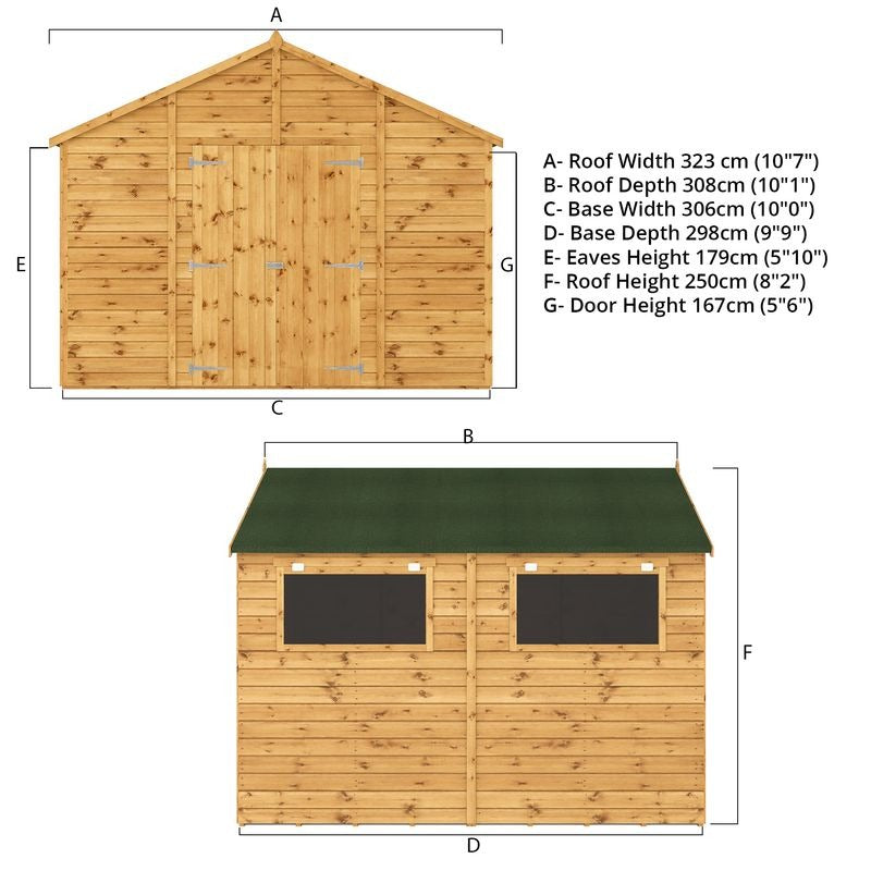 Adley 10' x 10' Premium Double Door Shiplap Modular Apex Workshop | Sheds.co.uk