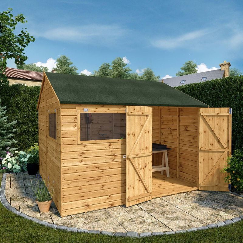 Adley 10' x 10' Premium Double Door Shiplap Modular Reverse Apex Workshop | Sheds.co.uk