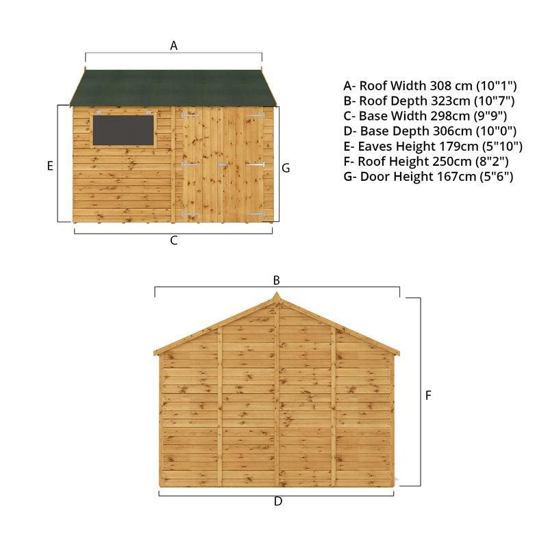 Adley 10' x 10' Premium Double Door Shiplap Modular Reverse Apex Workshop
