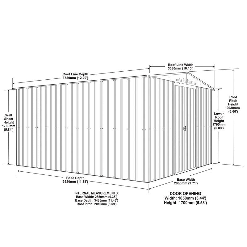 Adley 10' x 12' Apex Metal Shed - Grey