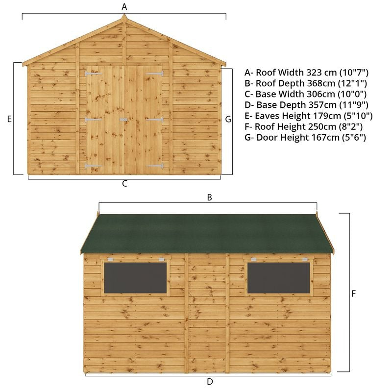Adley 10' x 12' Premium Double Door Shiplap Modular Apex Workshop