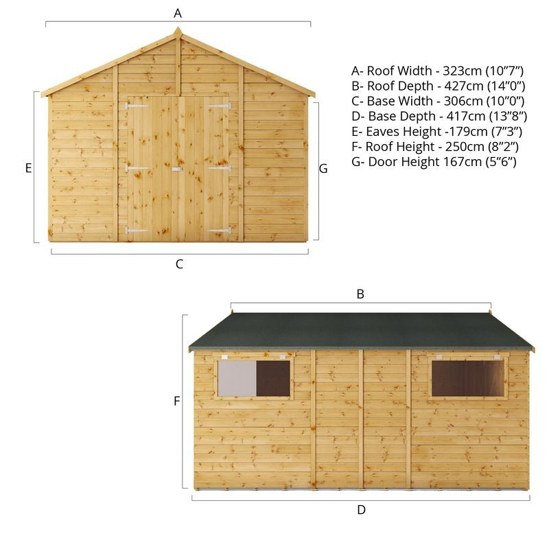 Adley 10' x 14' Premium Double Door Shiplap Modular Apex Workshop