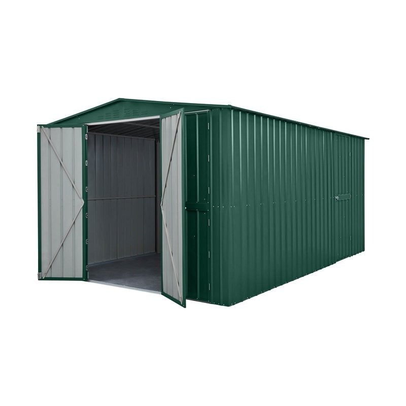 Adley 10' x 19' Dual Door Metal Workshop Garage - Green | Sheds.co.uk