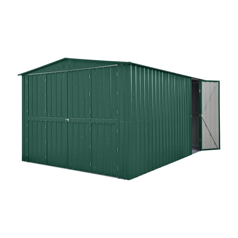 Adley 10' x 19' Dual Door Metal Workshop Garage - Green | Sheds.co.uk