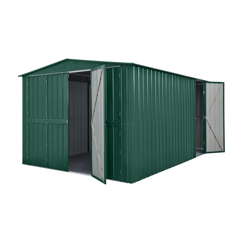 Adley 10' x 19' Dual Door Metal Workshop Garage - Green | Sheds.co.uk
