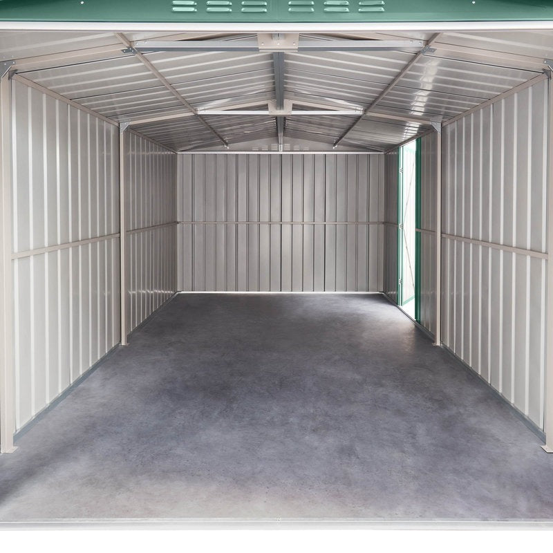 Adley 10' x 19' Dual Door Metal Workshop Garage - Green | Sheds.co.uk