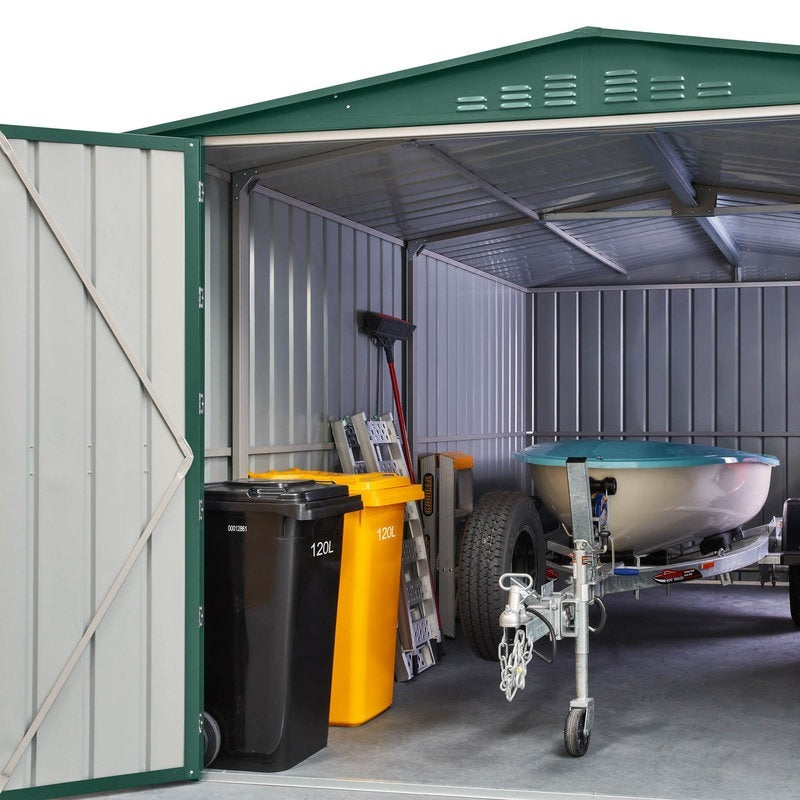 Adley 10' x 19' Dual Door Metal Workshop Garage - Green | Sheds.co.uk